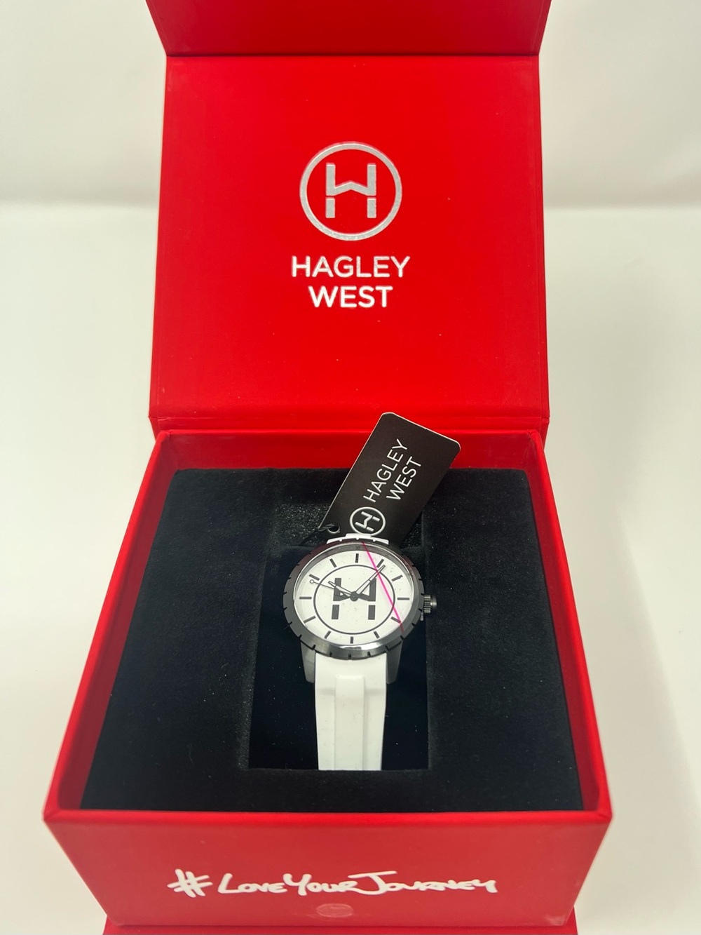 Hagley West Original Watch White Rubber Strap Black Case Quartz Box Tags